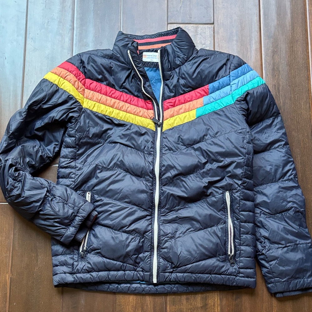 Marine Layer Men’s Puffer Jacket with Rainbow Stripes S